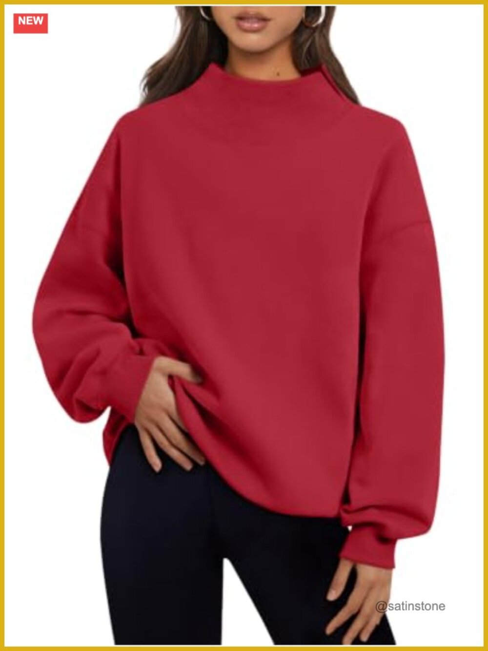 Trendy Queen Oversized Mock Neck Pullover Sweatshirt Fleece Lined Cotton Blend